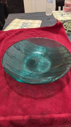 Vintage Turquoise Glass Serving Bowl.