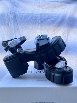 Buckled Faux Leather Platform Heels