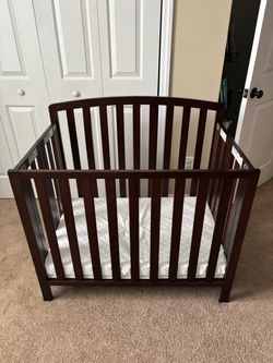 Dark Espresso Wood Mini Baby Crib with Mattress
