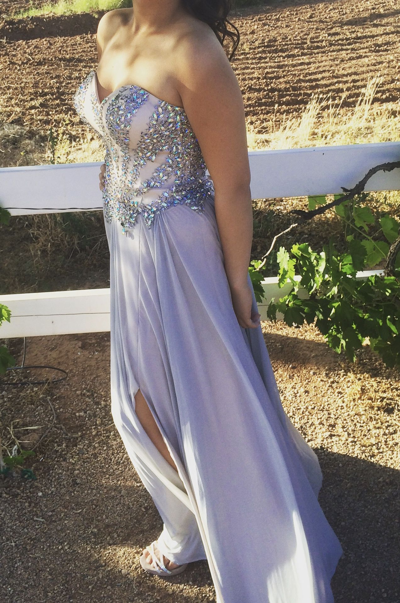 Champagne prom dress with sequins and side slit