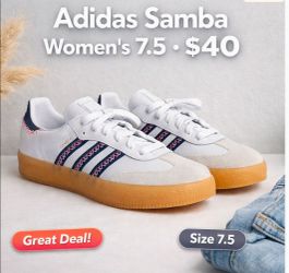Adidas Samba Sambae Women 7.5 White Navy Bkue Stitch Leather Suede 0926