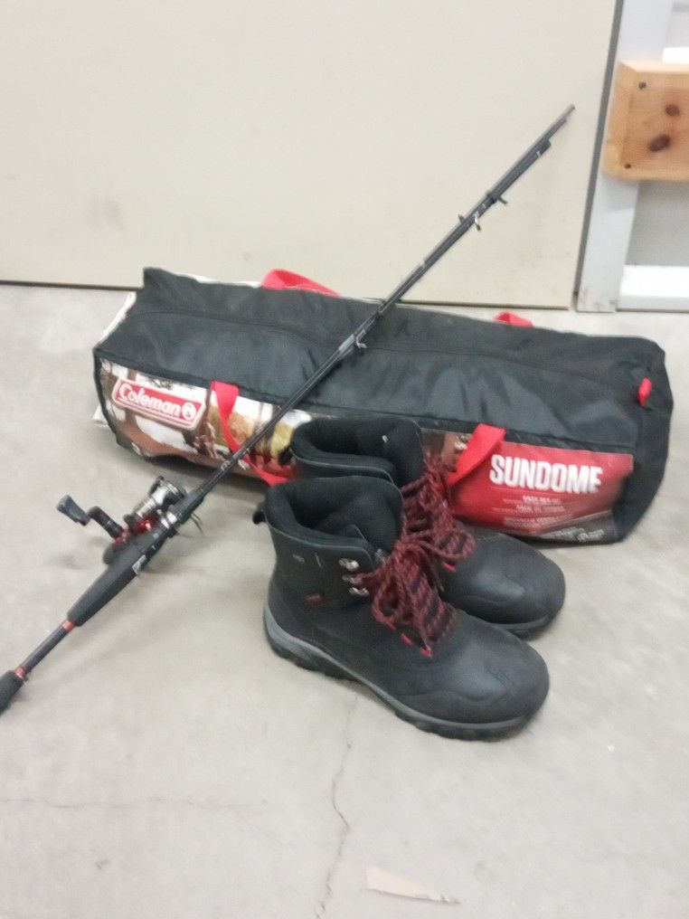 3 Man Tent w/ Fishing Pole and Waterproof Insulated Boots