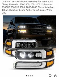 LX-LIGHT LED Headlights Assembly for 1 Chevy Silverado 1, 2001-2002 Silverado 1500HD 2500HD 3500, 2000-2006 Chevy Suburban Tahoe, High