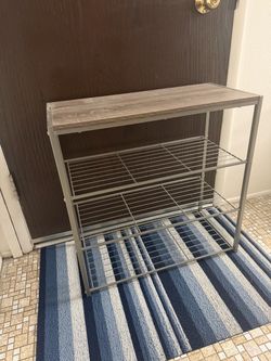 3-Tier Metal and Wood Shoe Rack