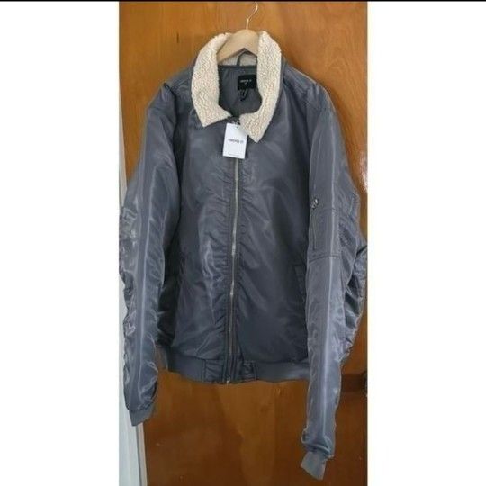 Men's Large Aviator Sherpa Jacket Gray Bomber
