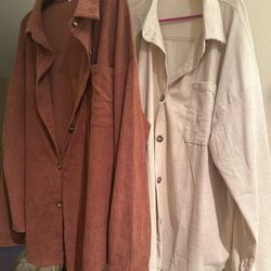 Two (2) Women’s Corduroy Shirts Casual Long Sleeve Button Down Tops