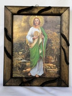 Imagen Pequeña De Judas 9”x11” Con Marco De Madera Rústico 