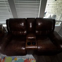 Real LEATHER BROWN LOVE SEST RECLINER