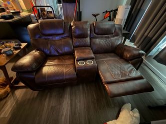 Reclining Loveseat Sofa, 2-Seater Recliner Couch With Storage & Cup Holder