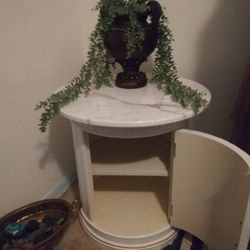 White Roman/greek Column Night Stand With Gold Decor At Bottom /two Shelves unique Piece/real Marble top 