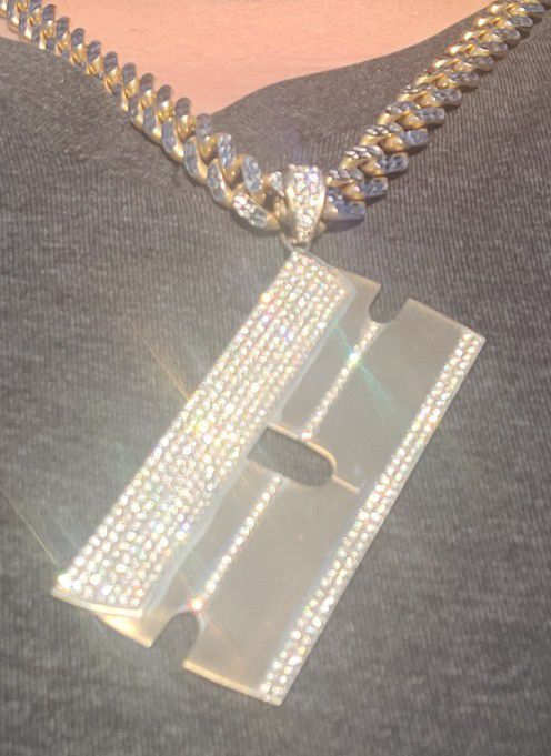 Custom One-of-kind Solid 10kt Gold Razor Blade Pendant W/4 Carats Diamonds