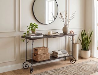 2-Tier Wrought Iron & Wood Console Table | Entryway Sofa Table