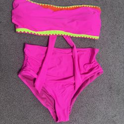 New Large Neon Pink Bikini Swimsuit Bathing Suit Festival Rave 