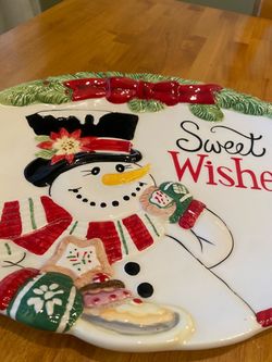 Fitz and Floyd ceramic “Sweet Wishes” Christmas snowman decor / cookie platter. Holiday/ cottage.