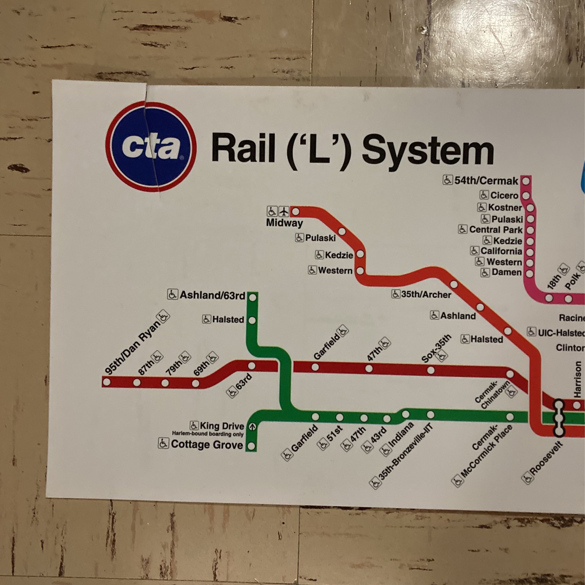 Chicago CTA Rail System Map Sign