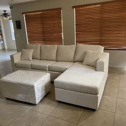 Brand New Cream Sectional With Free Ottoman 