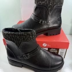 NEW JSport Womens Violet Black Boots with Knit Cuff and Memory Foam Comfort - size 9