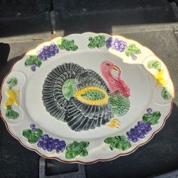 Ceramic Turkey Thanksgiving Serving Platter
