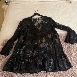 Free People Flowy Elegant Black Sequined Floral Dress