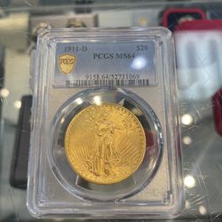 St. Gaudens $20 1911-D MS64 Gold Coin