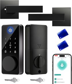IBLOG Smart Deadbolt Lock With 2 Lever Handles, Keyless Entry Door Lock Set, Fingerprint, Touchscreen Keypad, APP Control, Temporary Passcode, Auto Lo