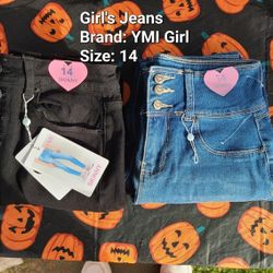 BUNDLE OF 2 | YMI Girl's Black and Medium Wash Blue Skinny Jeans | Size 14