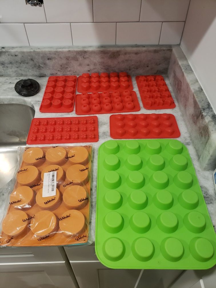 9 silicone moulds for baking, candy or soap making