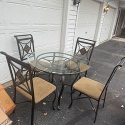 Glass Top Round Dining Table with 4 Chairs