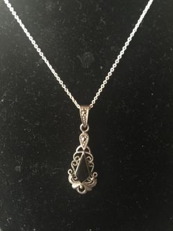 925 Italy Sterling silver necklace 3 grams 18" inches. With onyx and marcasite stones charm $15