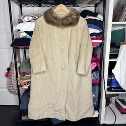 Vintage 40’s Frotmann Wool With Mink Fur Trim Winter Coat Sz Large