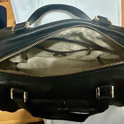 Like New Tory Burch Black Leather Front Pocket Boston Satchel with Gold Hardware
