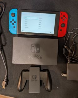 Nintendo Switch V2 Neon Blue/Red Bundle - Extended Battery - Case & All Access.