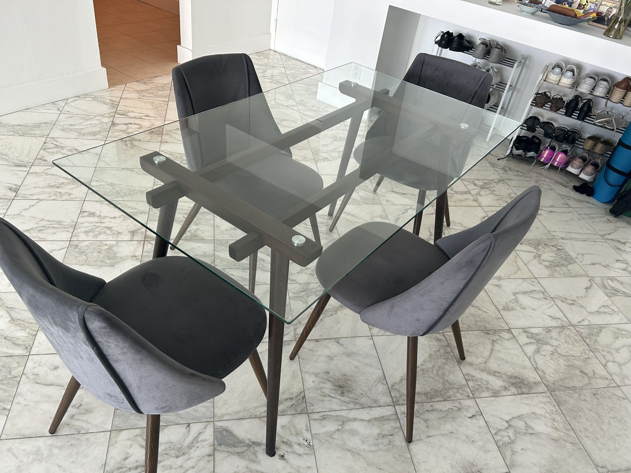 For Sale: Glass Top Dining Table with 4 Velvet Chairs – $250
