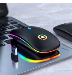 2.4GHz Wireless Optical Mouse USB Rechargeable RGB Cordless Mice For PC Laptop