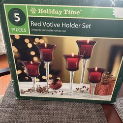Red Votive Holder 5 Pcs Set Holiday Time