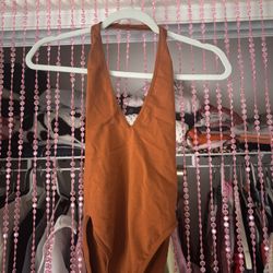 halter top bodysuit - brown