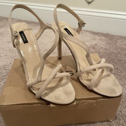 MANGO Nude Faux Suede High Heels 