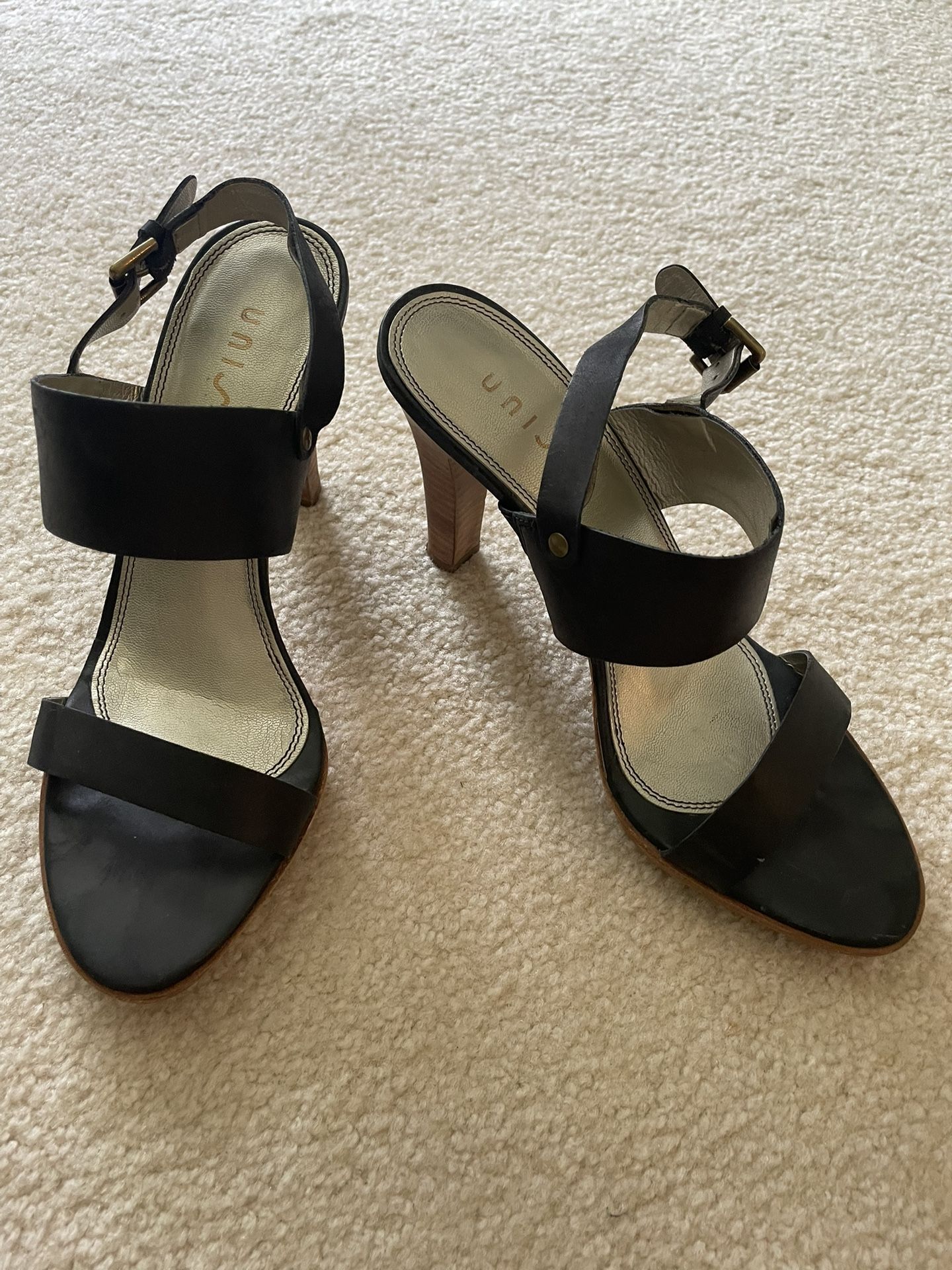 Black Leather Unisa Sandal Heel