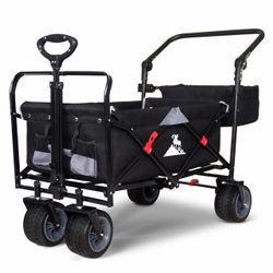 Brand New TOPWELL Uitility Folding Wagon | Heavy-Duty Collapsible Cart with Brakes & Adjustable Handle | for Gardening, Beach Trips, Camping, Shopping