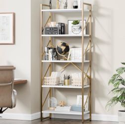 5 Tier Bookshelf, White & Gold - FSJ001