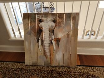 Elephant painting on wood. 31 1/2 x 31 1/2.