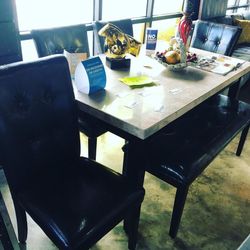 Marble Top Dining Table - chairs and bench included