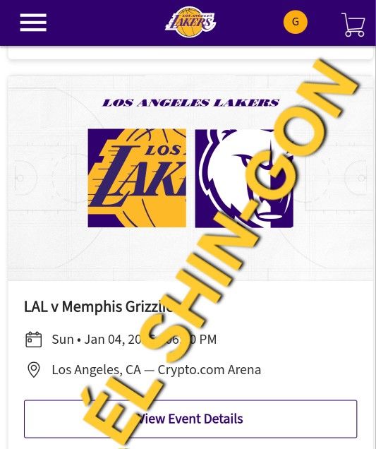 Lakers vs. Grizzlies 4 Tickets 1/4/26 6:30pm Section 321 Row 6 $135 EA