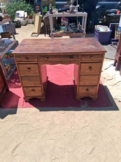 Vintage Wood Kneehole Desk with Drawers