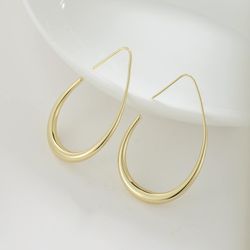 14K Real Solid Gold White Gold Plated Girls Women Jewelry Earrings Highly Polish Hoop