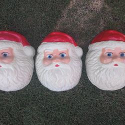 3 Antique Santa Head Porch Covered Lights See Description For More Information