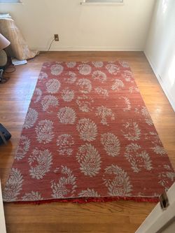 Red Paisley Area Rug with Fringe