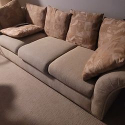 8 Foot Fabric Couch With 8 Large Pillows