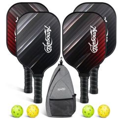 AMOSWIZ Pickleball Paddles Set of 4, 2/4 Pickleball Rackets Balls And Back Pack