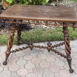 Antique Table with Twisted Mahogany Leg Detail